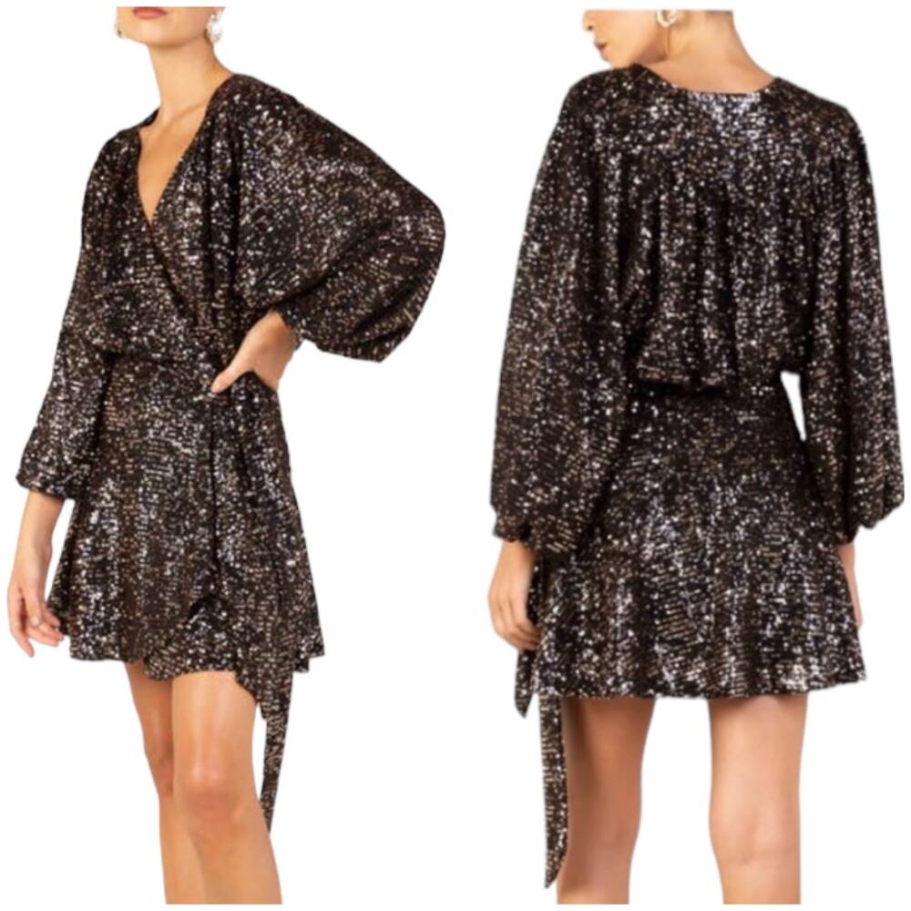 Misha Collection NWT June Sequin Long Sleeve Cocktail Wrap Dress Size 2 V-Neck